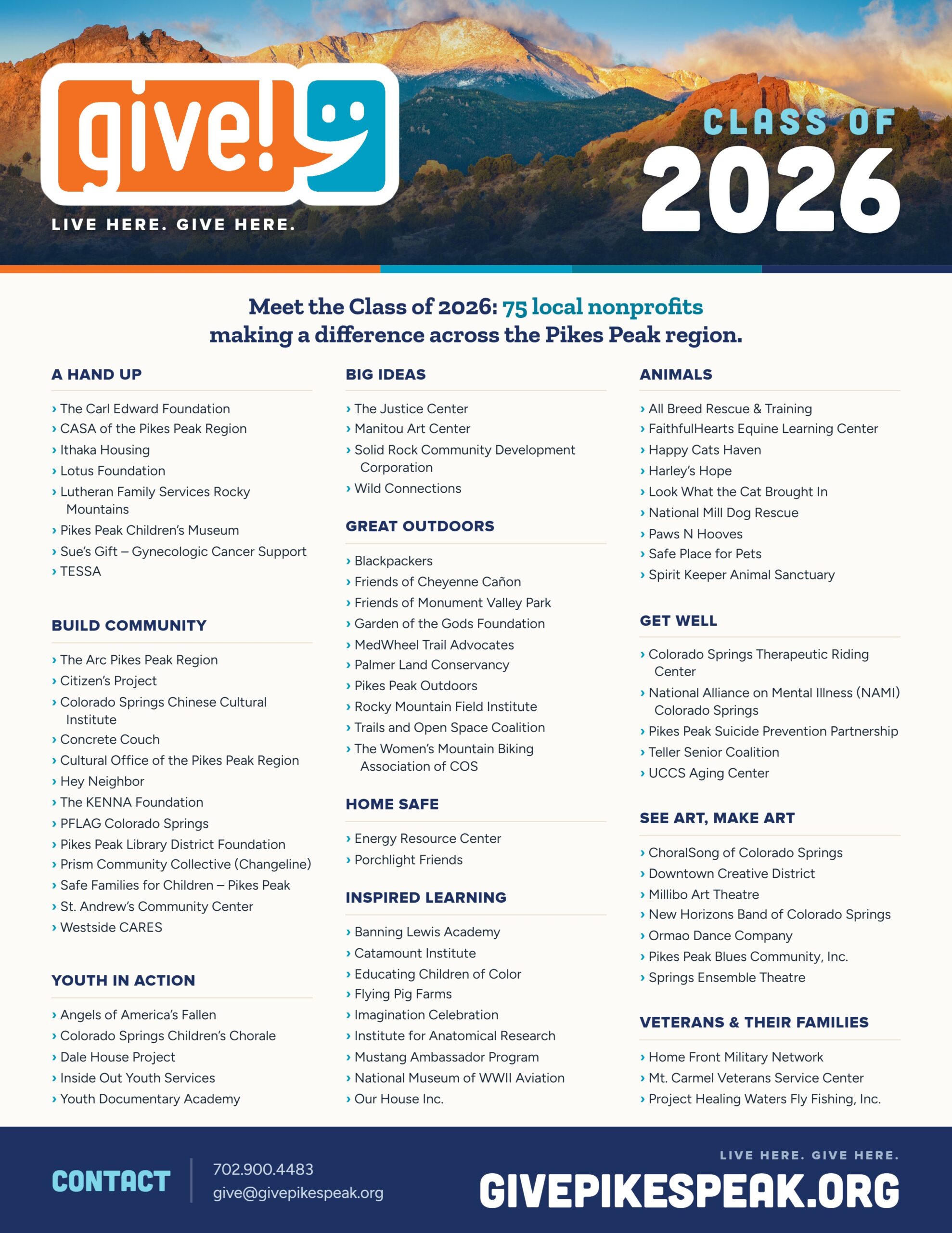 Give! Campaign Class of 2026: 75 local nonprofits across 11 categories in the Pikes Peak region