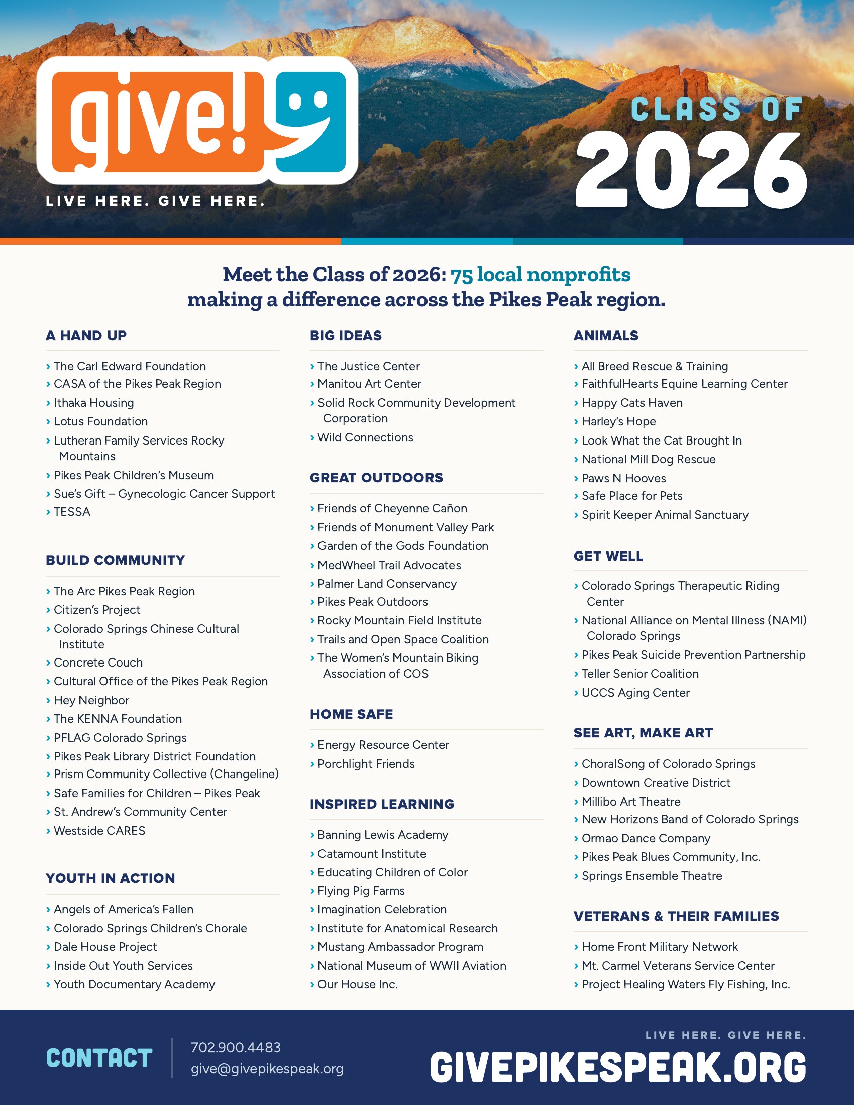 Give! Campaign Class of 2026: 75 local nonprofits across 11 categories in the Pikes Peak region